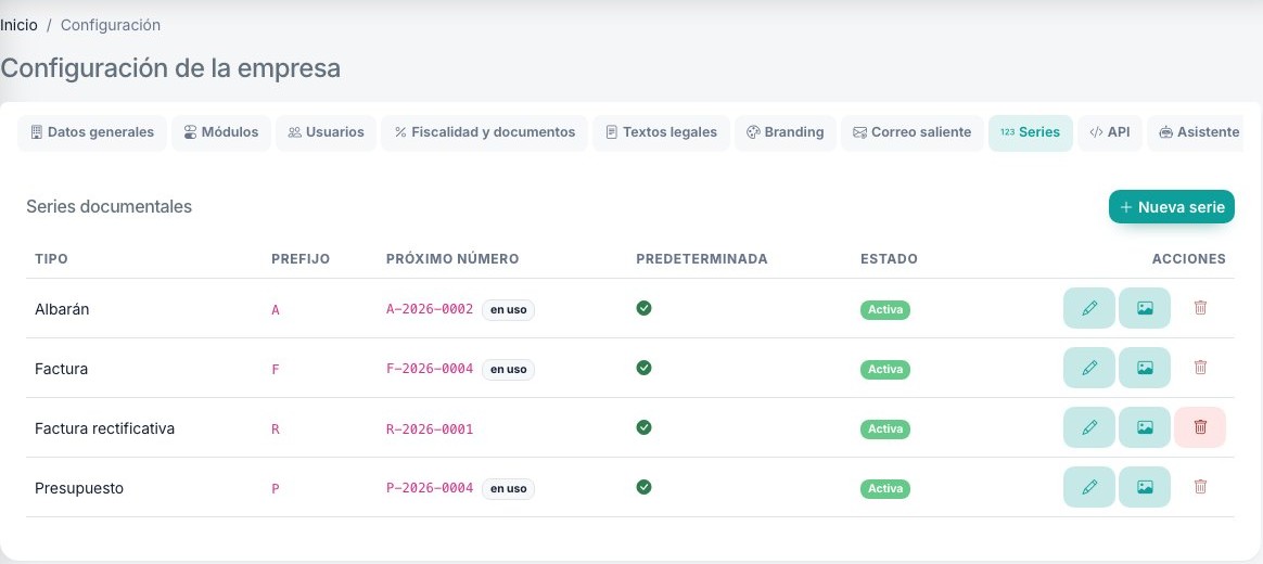 Series de numeración por tipo de documento en Enumera