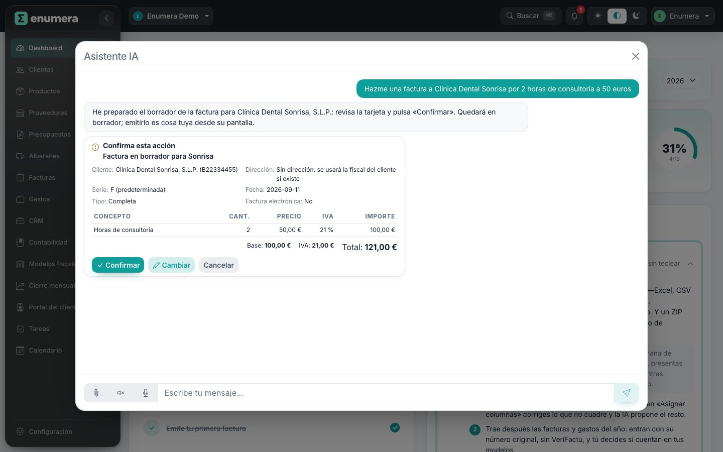 Contacto con Enumera y ayuda dentro de la app: el asistente de IA resuelve tus dudas