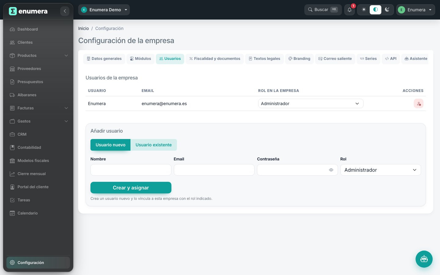 Usuarios, roles y permisos en Enumera, software de gestión para pymes