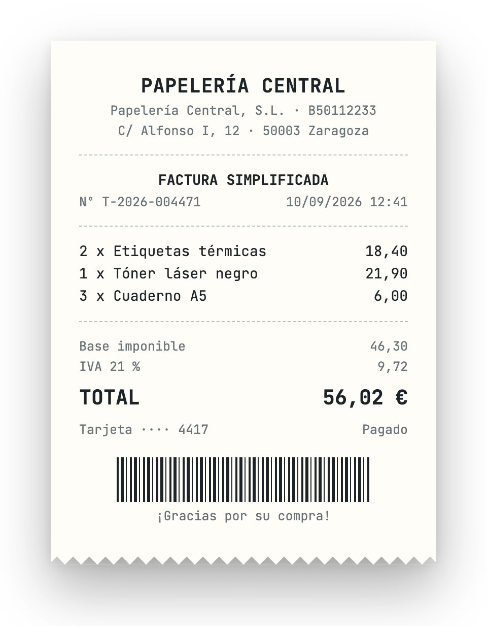 Ticket de compra leído con OCR por el programa de facturación Enumera